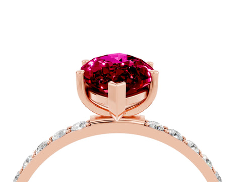 Rose gold Marquise Cut Garnet Solitaire Ring with Pave Band and Four Prong Setting_16