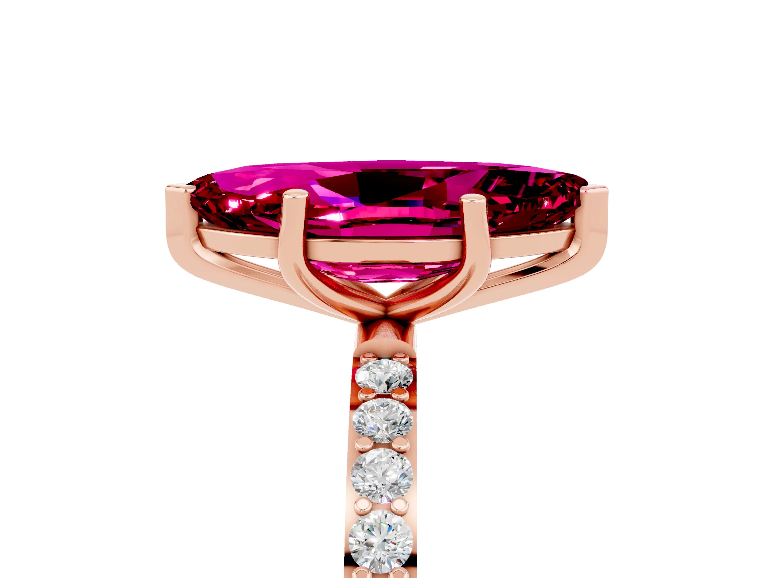 Rose gold Marquise Cut Garnet Solitaire Ring with Pave Band and Four Prong Setting_17
