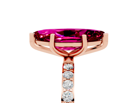 Rose gold Marquise Cut Garnet Solitaire Ring with Pave Band and Four Prong Setting_17