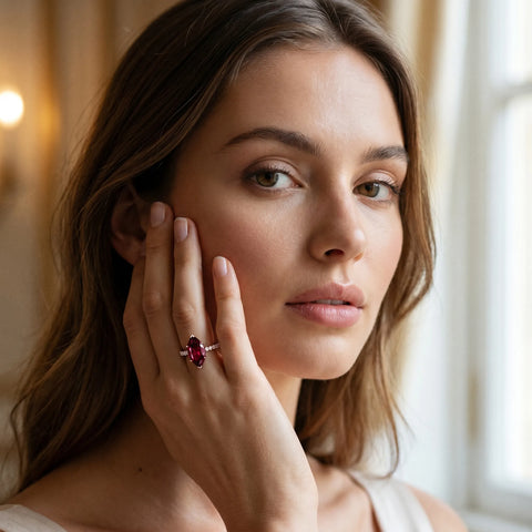 Rose gold Marquise Cut Garnet Solitaire Ring with Round  Pavé Band and Four-Prong Setting_43