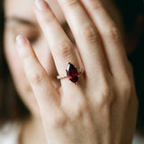 Rose gold Marquise Cut Garnet Solitaire Ring with Round  Pavé Band and Four-Prong Setting_44