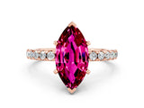 Rose gold Marquise Cut Garnet Solitaire Ring with Round  Pavé Band and Four-Prong Setting_44