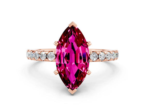 Rose gold Marquise Cut Garnet Solitaire Ring with Round Pavé Band and Four-Prong Setting