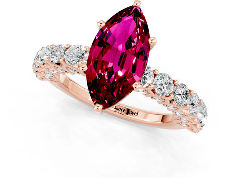 Rose gold Marquise Cut Garnet Solitaire Ring with Shared Prong Pavé Band and Four-Prong Setting_1