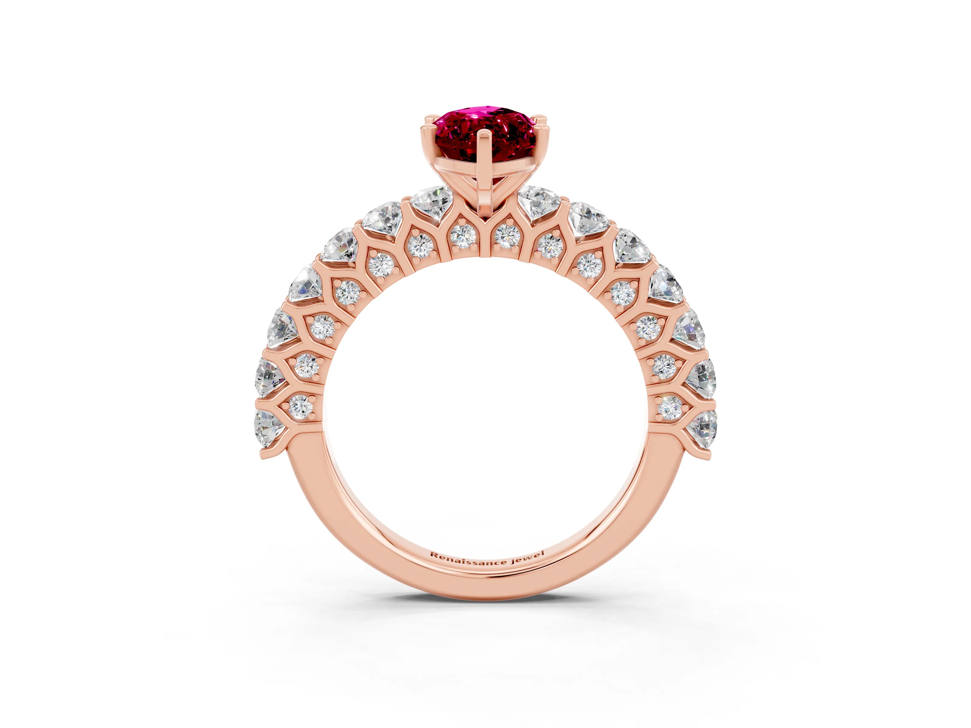 Rose gold Marquise Cut Garnet Solitaire Ring with Shared Prong Pavé Band and Four-Prong Setting_3