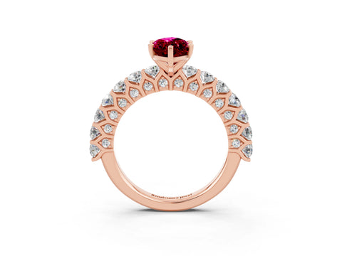 Rose gold Marquise Cut Garnet Solitaire Ring with Shared Prong Pavé Band and Four-Prong Setting_3
