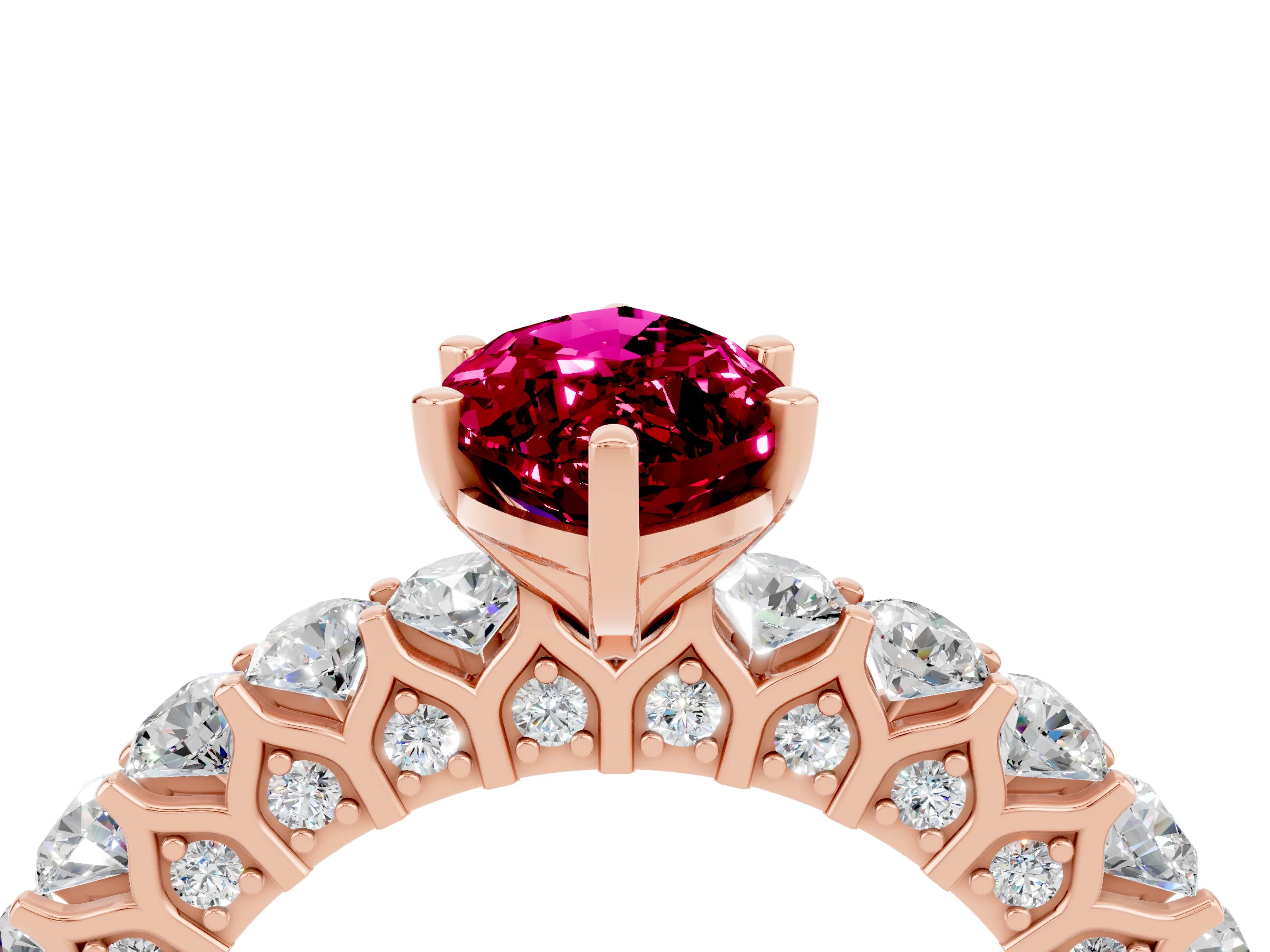 Rose gold Marquise Cut Garnet Solitaire Ring with Shared Prong Pavé Band and Four-Prong Setting_4