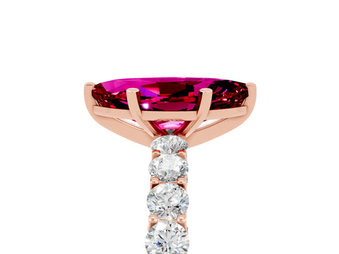 Rose gold Marquise Cut Garnet Solitaire Ring with Shared Prong Pavé Band and Four-Prong Setting_5