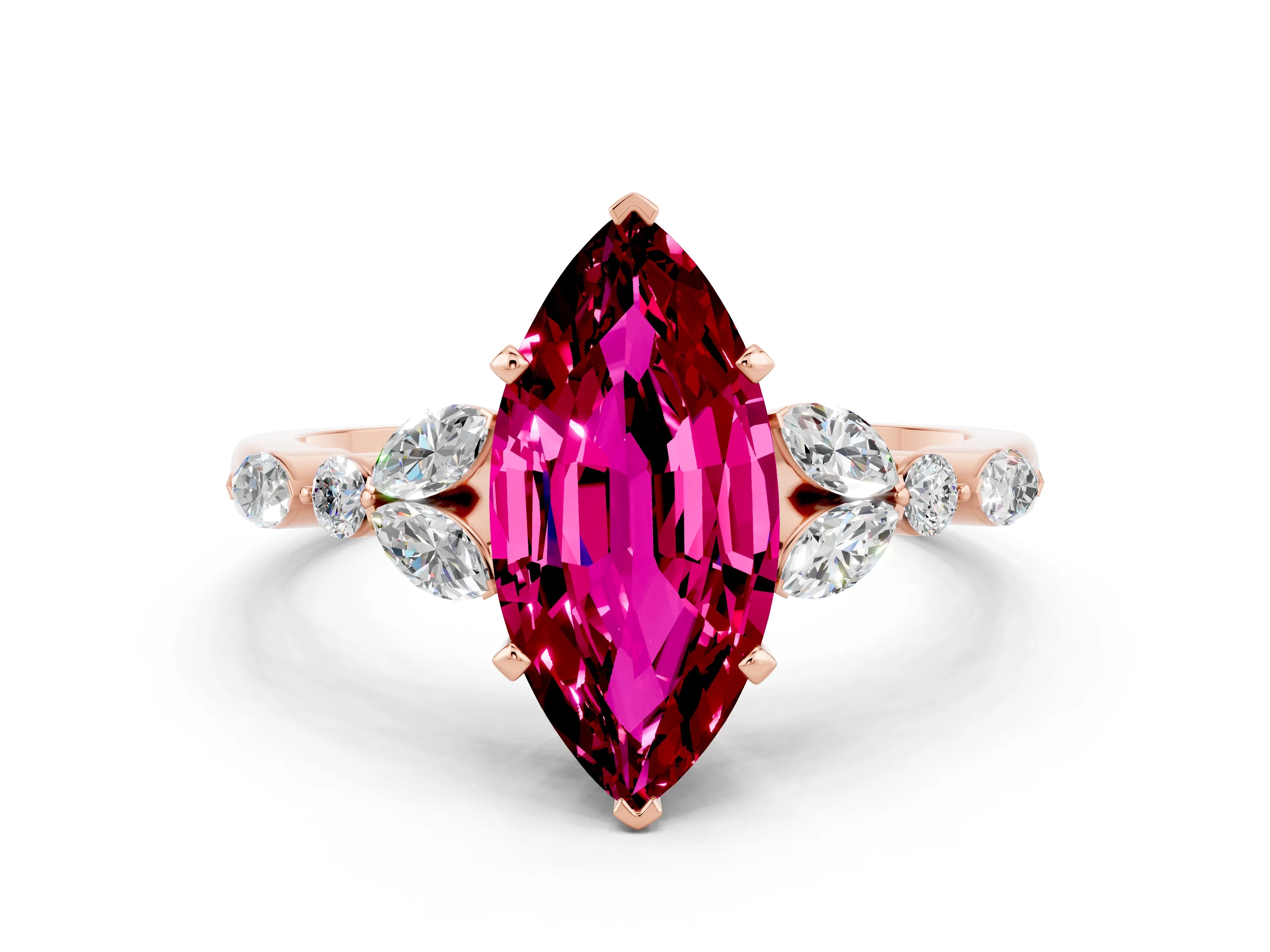 Rose gold Marquise Cut Garnet Solitaire Ring with Side Stones and Four-Prong Setting_12
