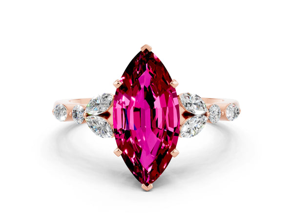 Rose gold Marquise Cut Garnet Solitaire Ring with Side Stones and Four-Prong Setting