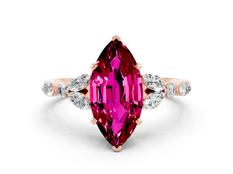 Rose gold Marquise Cut Garnet Solitaire Ring with Side Stones and Four-Prong Setting_12