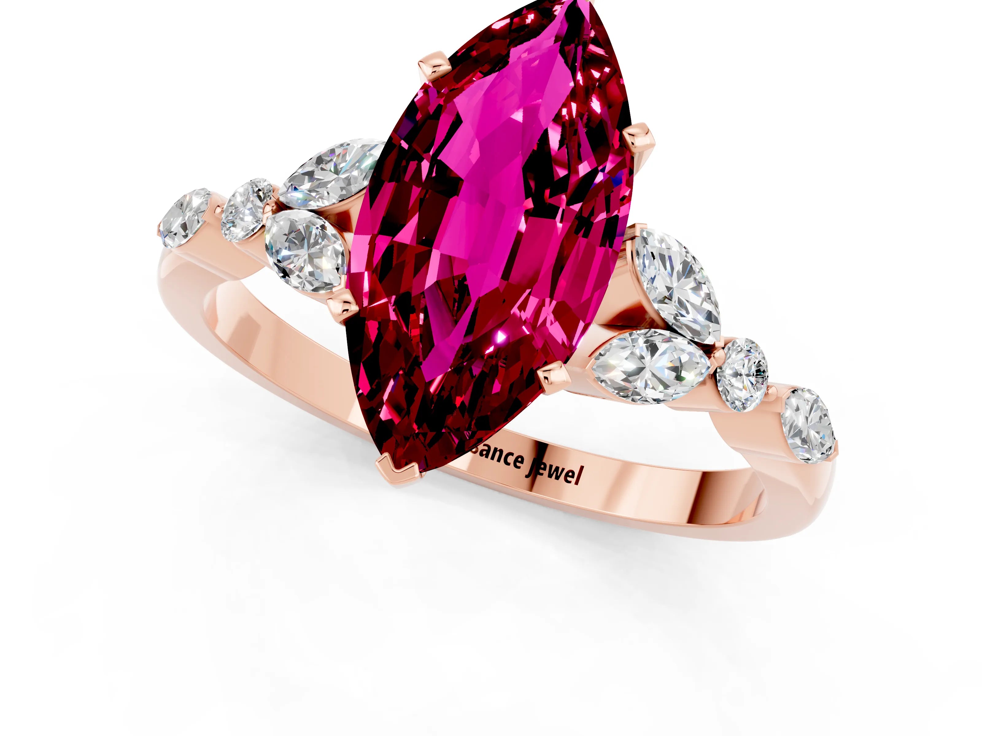 Rose gold Marquise Cut Garnet Solitaire Ring with Side Stones and Four-Prong Setting_13