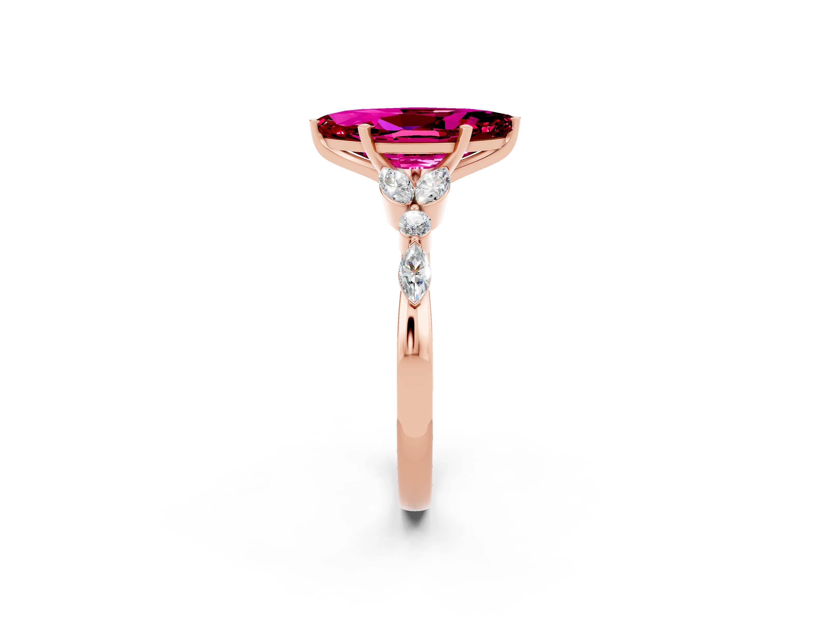 Rose gold Marquise Cut Garnet Solitaire Ring with Side Stones and Four-Prong Setting_14