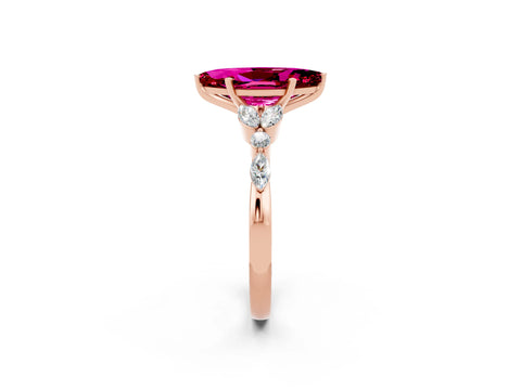 Rose gold Marquise Cut Garnet Solitaire Ring with Side Stones and Four-Prong Setting_14