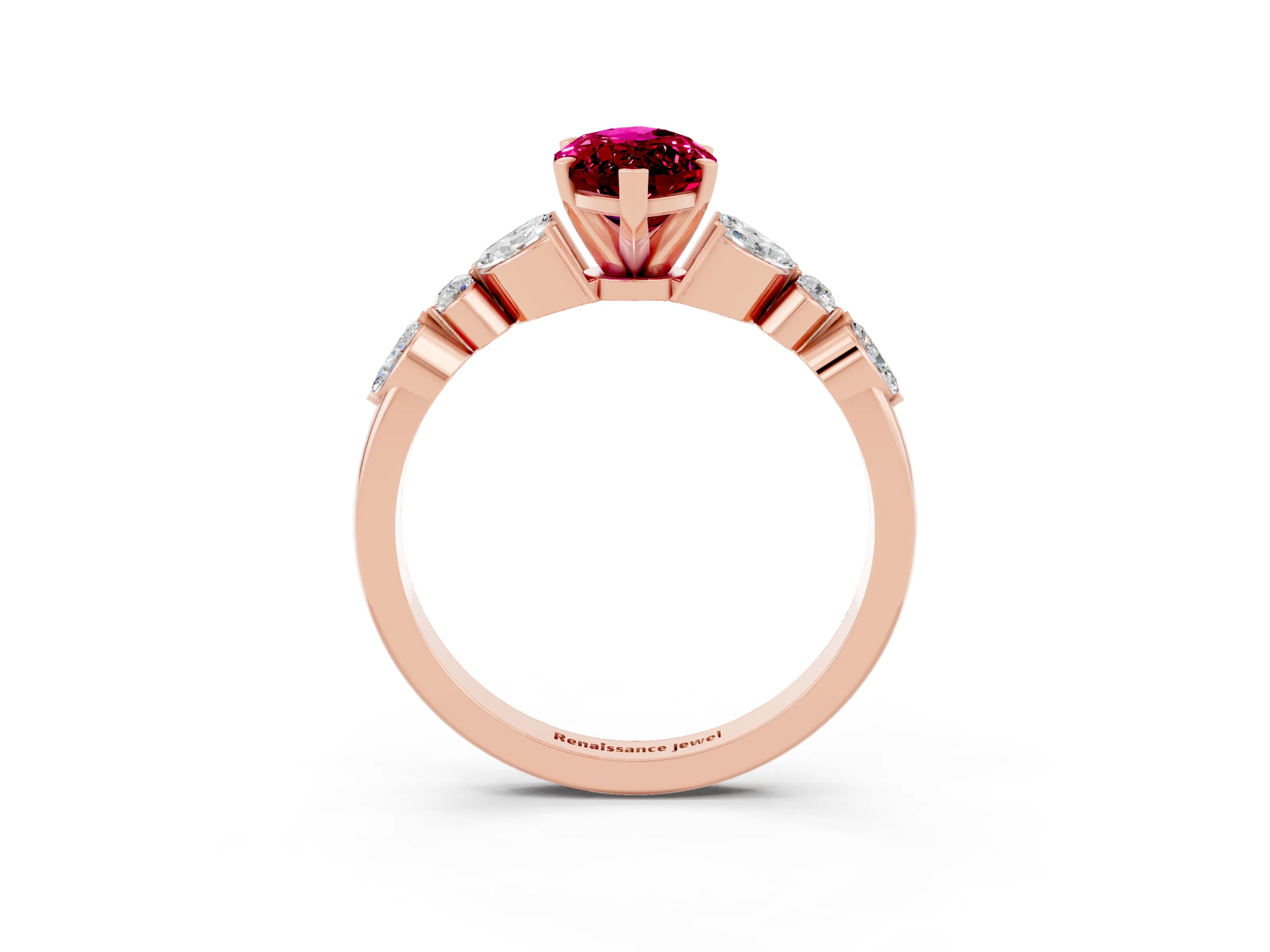 Rose gold Marquise Cut Garnet Solitaire Ring with Side Stones and Four-Prong Setting_15