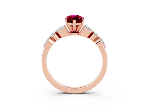 Rose gold Marquise Cut Garnet Solitaire Ring with Side Stones and Four-Prong Setting_15
