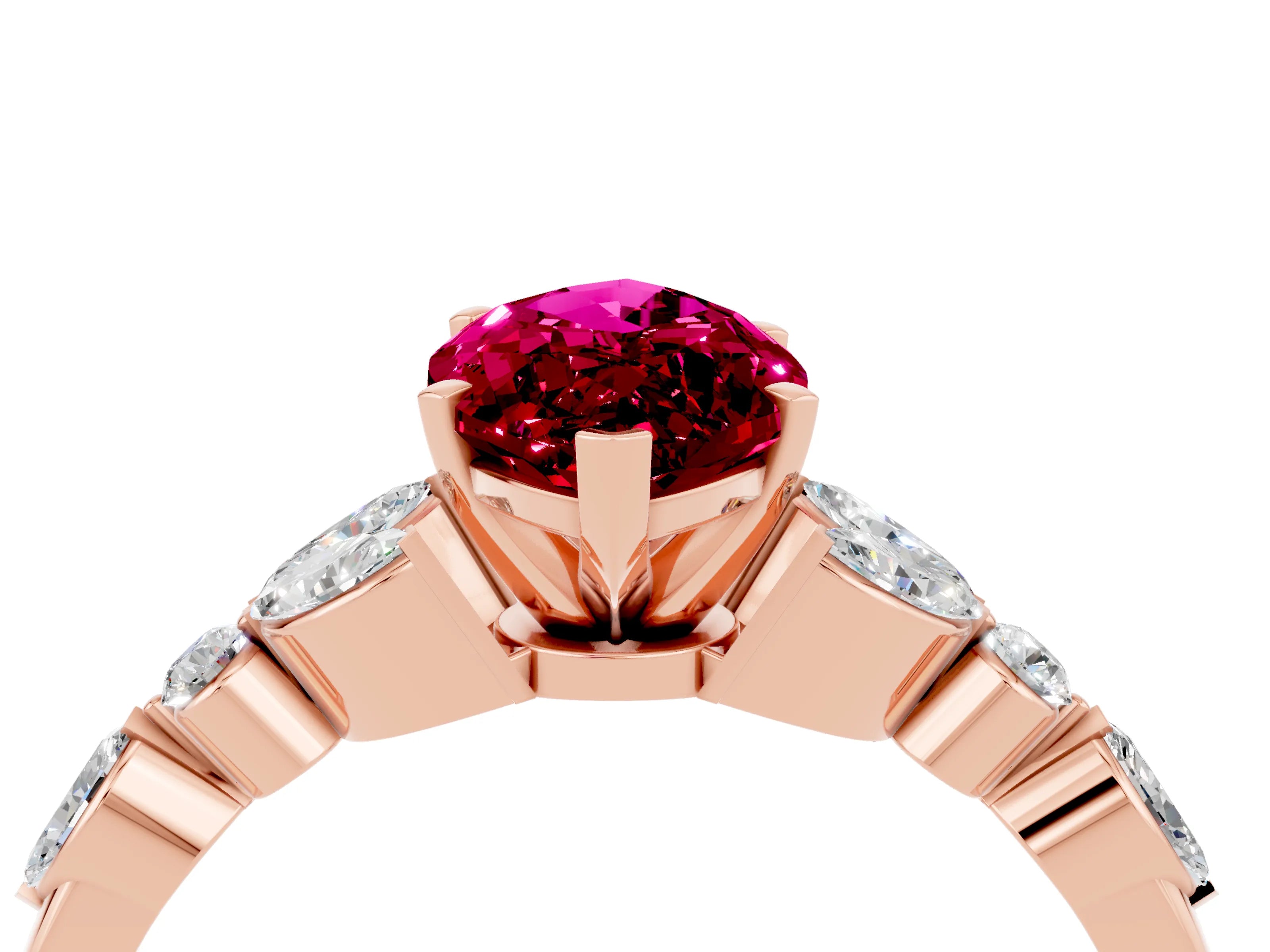 Rose gold Marquise Cut Garnet Solitaire Ring with Side Stones and Four-Prong Setting_16