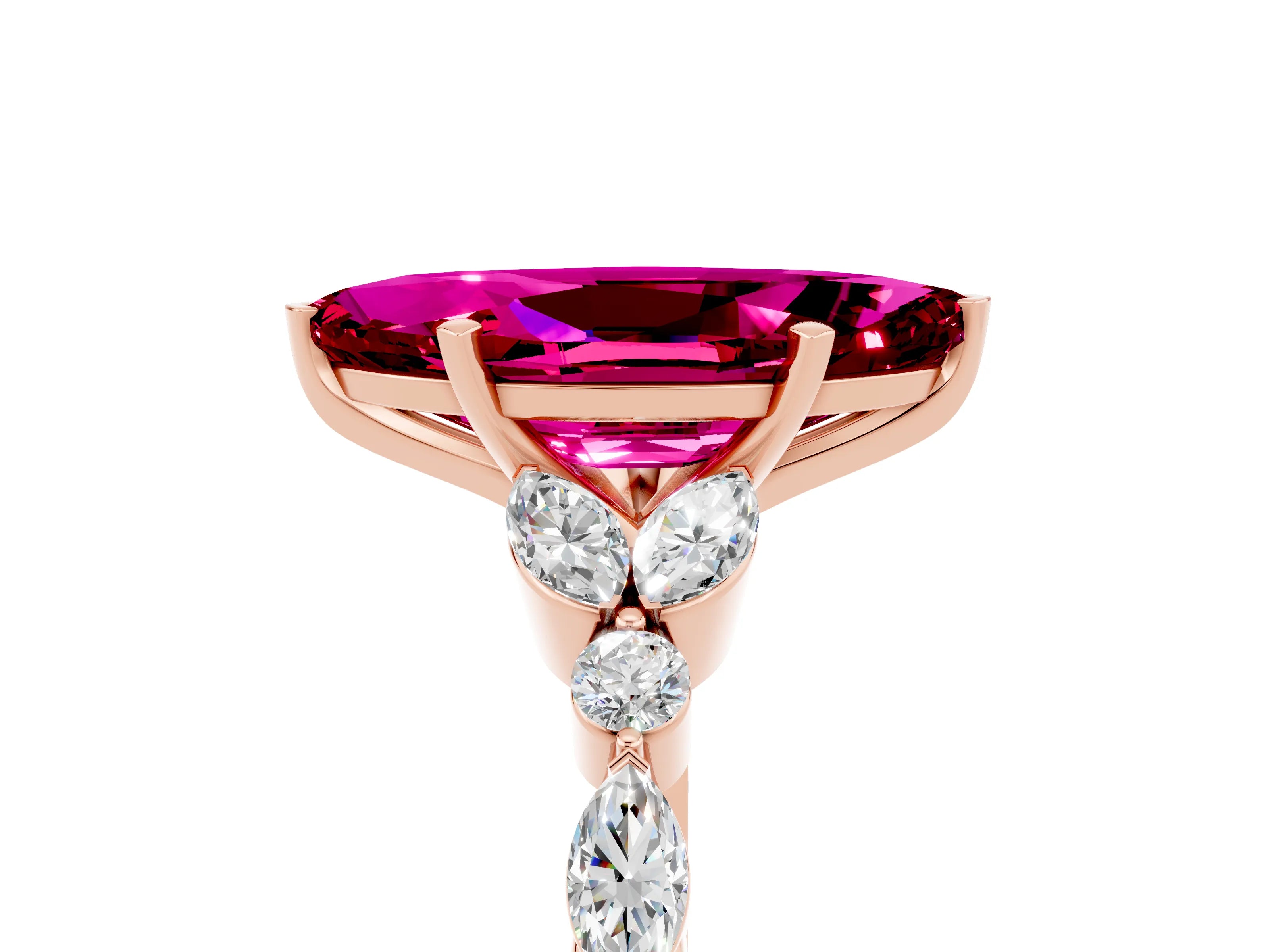 Rose gold Marquise Cut Garnet Solitaire Ring with Side Stones and Four-Prong Setting_17