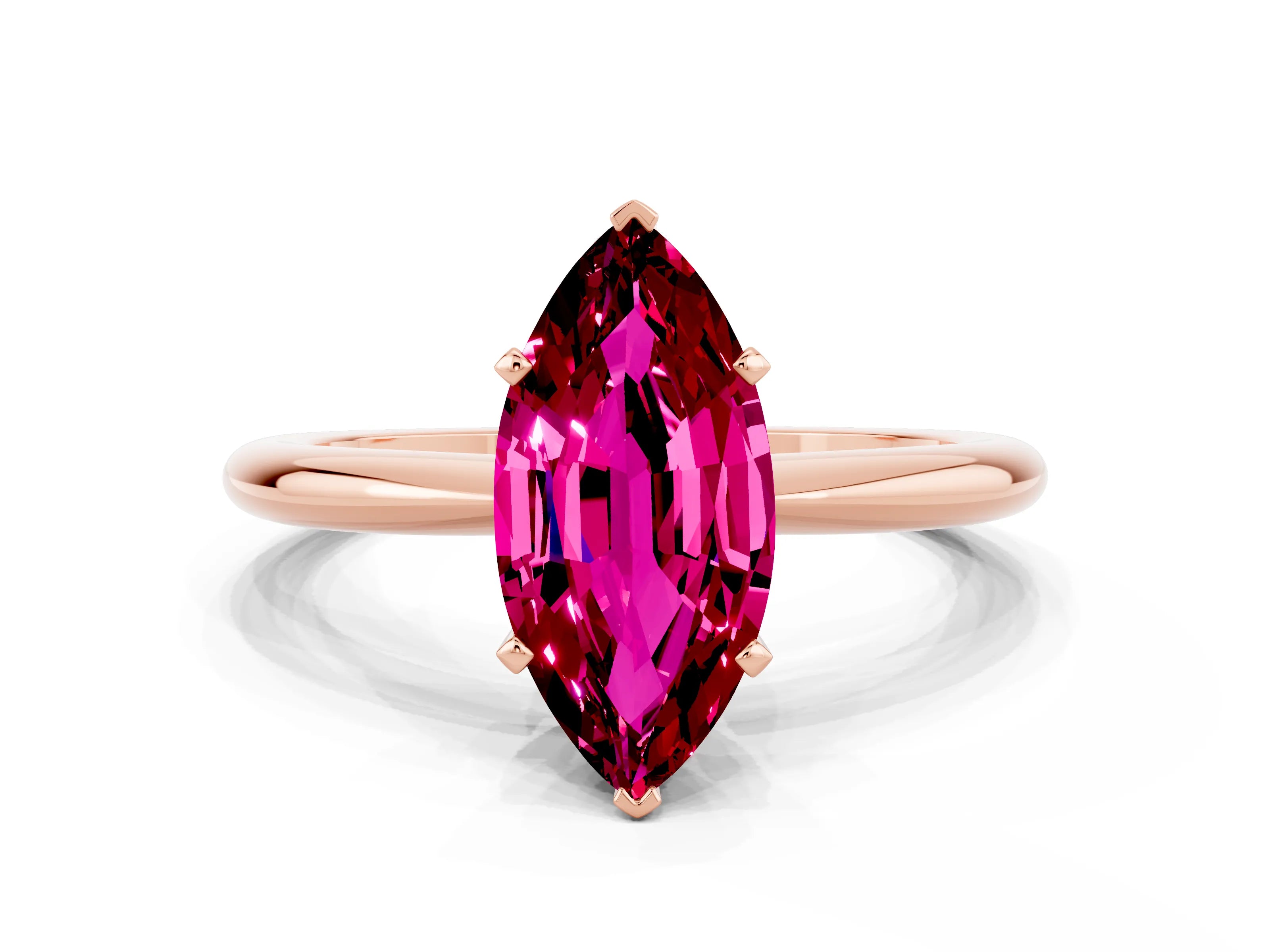 Rose gold Marquise Cut Garnet Solitaire Ring with Six-Prong Setting and Classic Band
