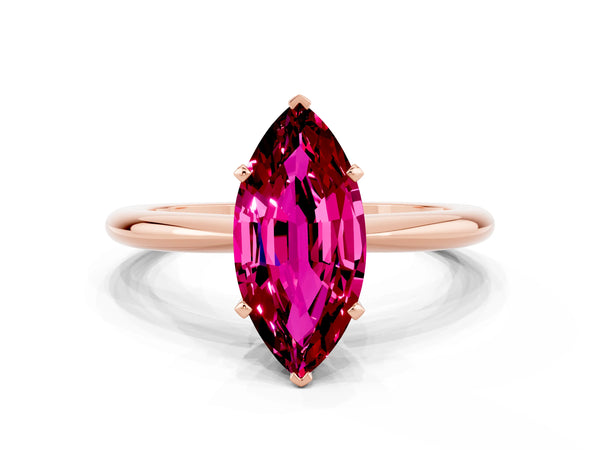 Rose gold Marquise Cut Garnet Solitaire Ring with Six-Prong Setting and Classic Band