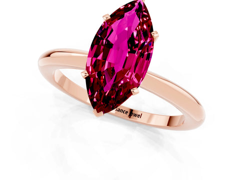 Rose gold Marquise Cut Garnet Solitaire Ring with Six-Prong Setting and Classic Band_1