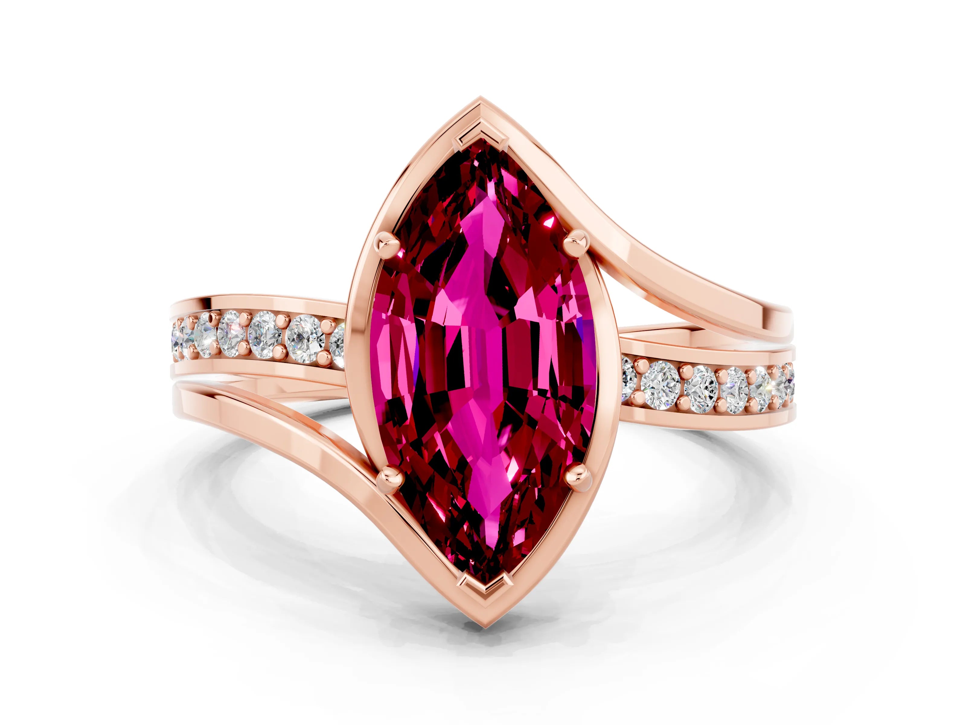 Rose gold Marquise Cut Garnet Solitaire Ring with Split Shank and Prong Setting