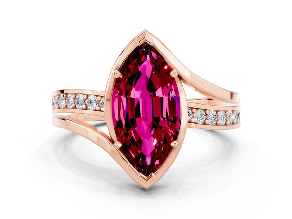 Rose gold Marquise Cut Garnet Solitaire Ring with Split Shank and Prong Setting