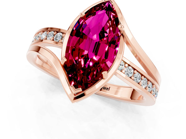 Rose gold Marquise Cut Garnet Solitaire Ring with Split Shank and Prong Setting