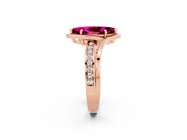 Rose gold Marquise Cut Garnet Solitaire Ring with Split Shank and Prong Setting