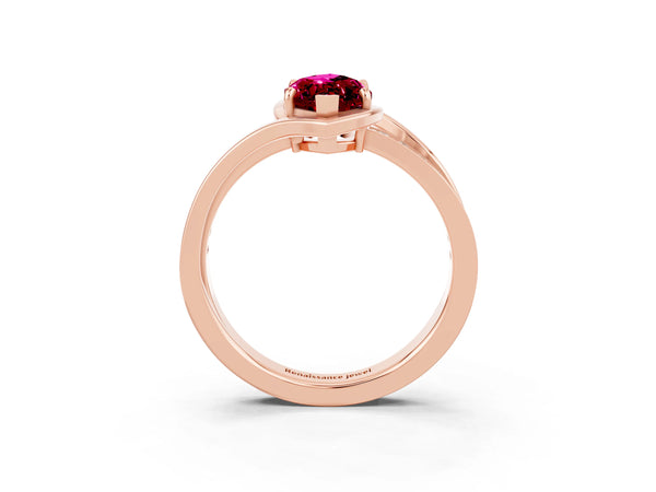 Rose gold Marquise Cut Garnet Solitaire Ring with Split Shank and Prong Setting
