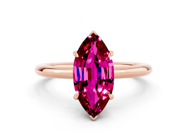 Rose gold Marquise Cut Garnet Solitaire Ring with Thin Band and Four-Prong Setting