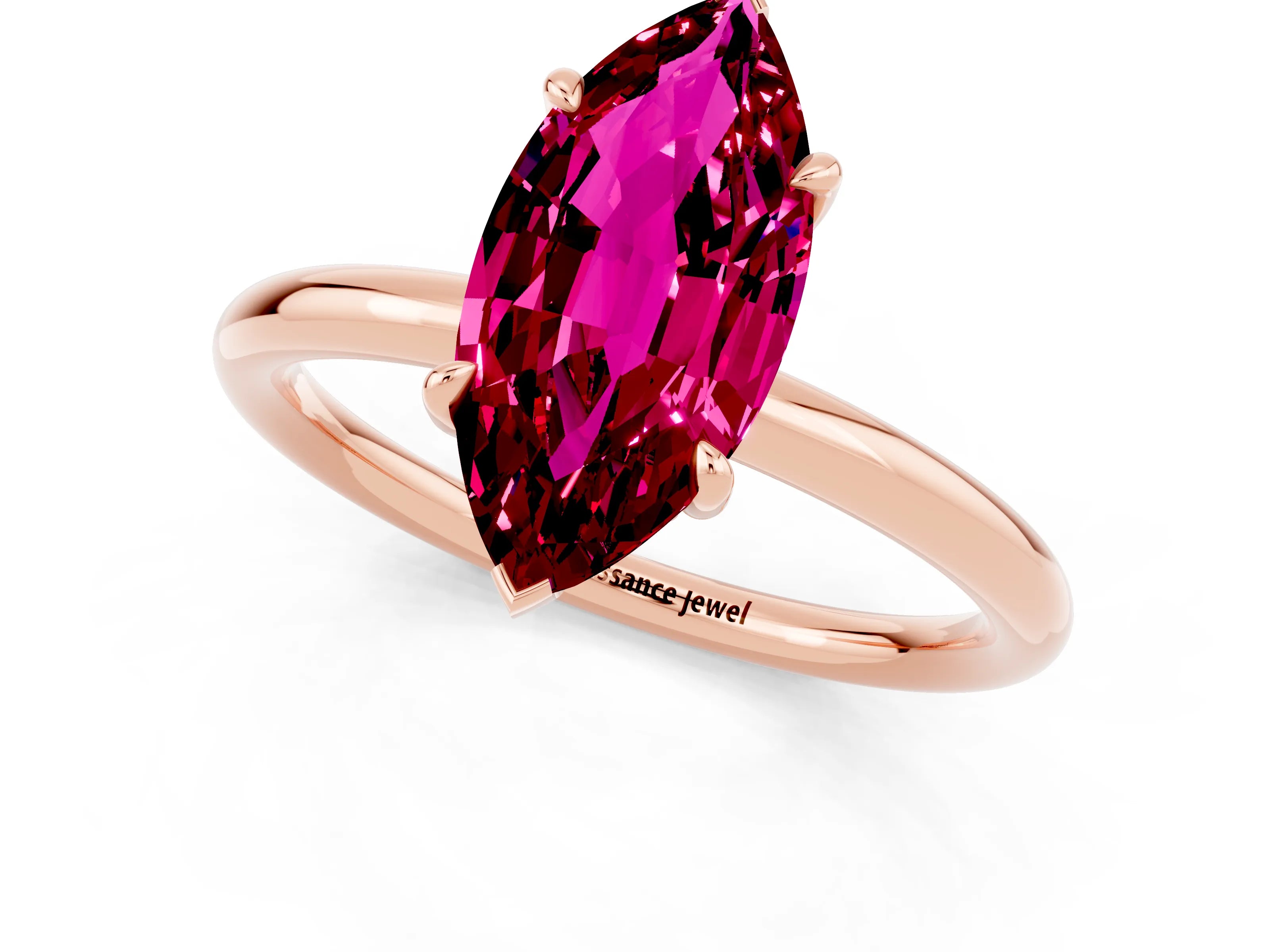 Rose gold Marquise Cut Garnet Solitaire Ring with Thin Band and Four-Prong Setting_13