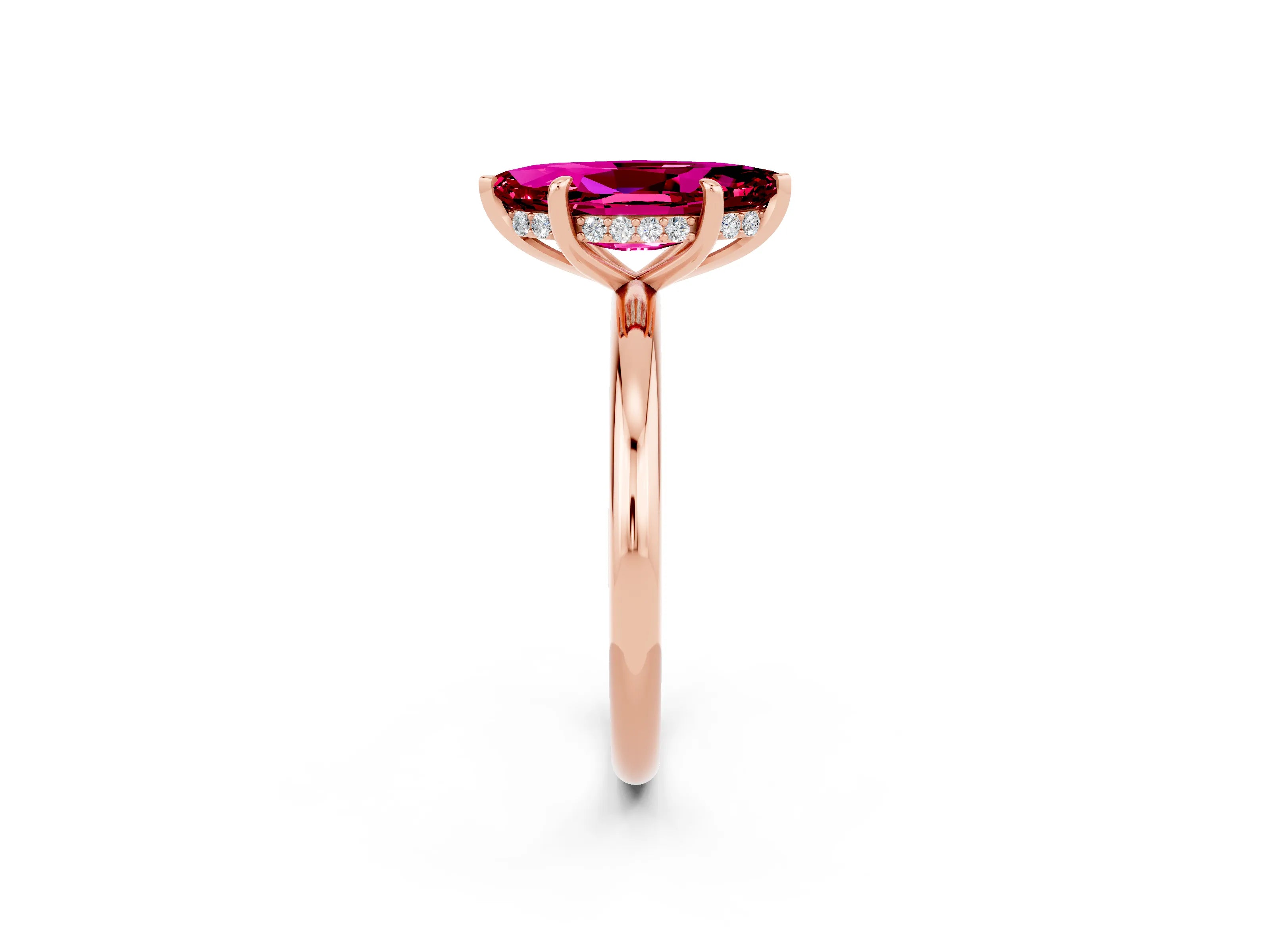 Rose gold Marquise Cut Garnet Solitaire Ring with Thin Band and Four-Prong Setting_14