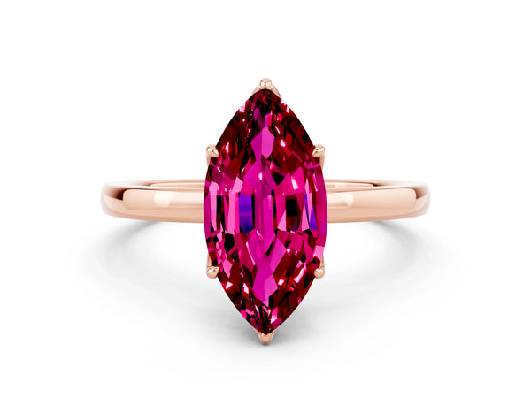 Rose gold Marquise Cut Garnet Solitaire Ring with Thin Band and Prong Setting