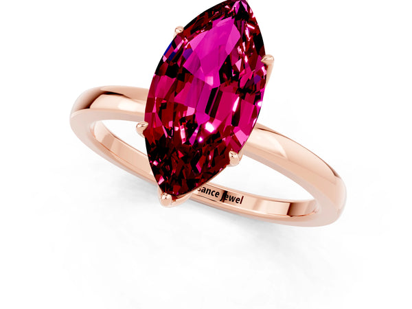 Rose gold Marquise Cut Garnet Solitaire Ring with Thin Band and Prong Setting