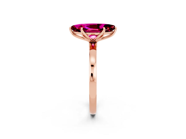 Rose gold Marquise Cut Garnet Solitaire Ring with Thin Band and Prong Setting