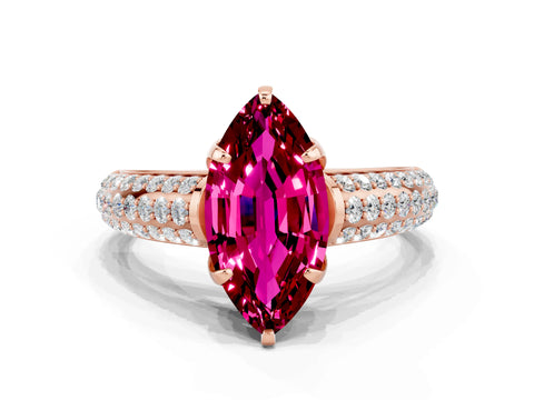 Rose gold Marquise Cut Garnet Solitaire Ring with Three-Row Pavé Band and Four-Prong Setting_12