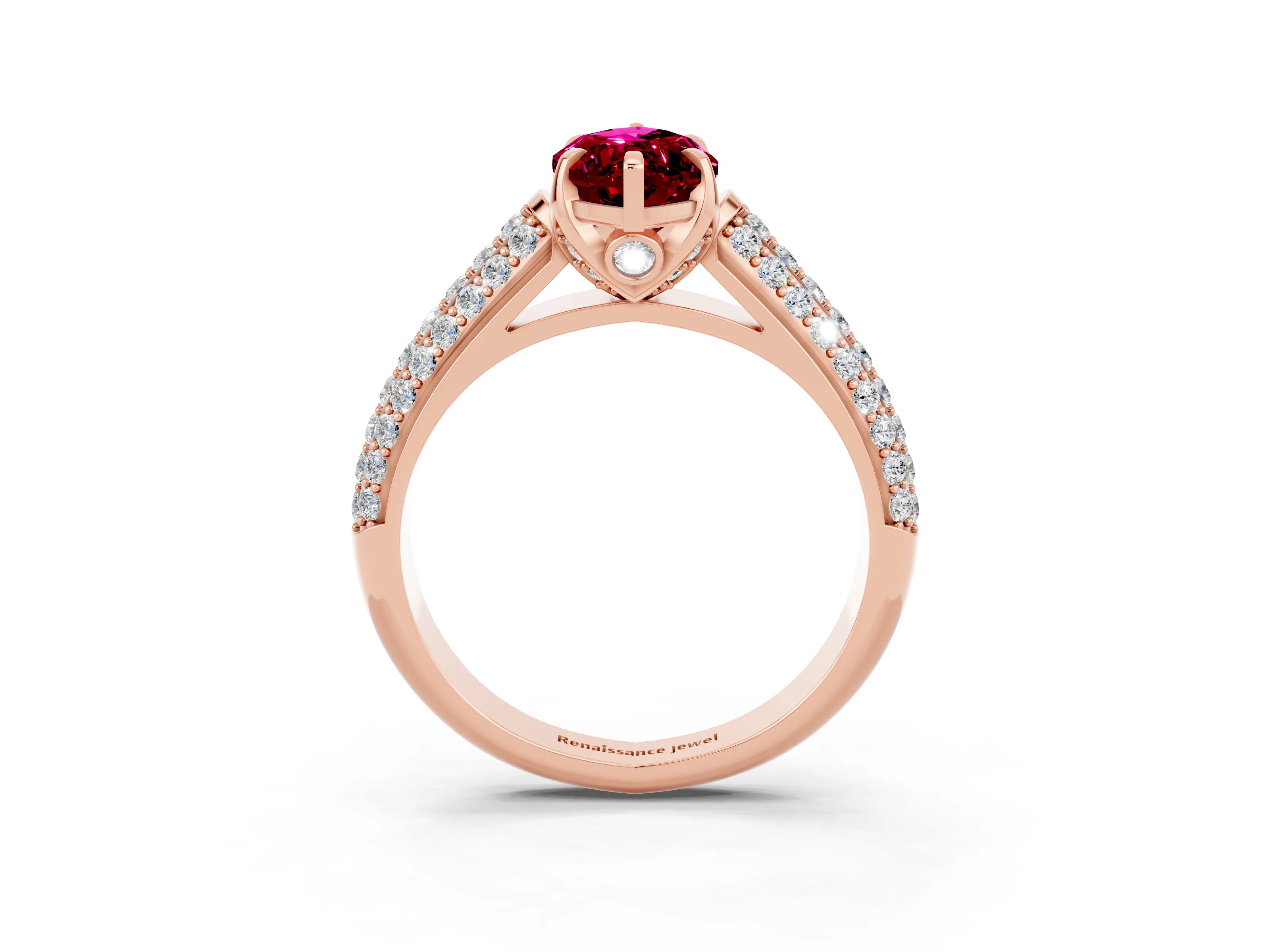 Rose gold Marquise Cut Garnet Solitaire Ring with Three-Row Pavé Band and Four-Prong Setting_15