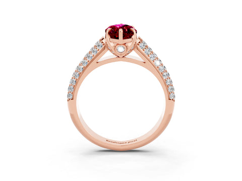 Rose gold Marquise Cut Garnet Solitaire Ring with Three-Row Pavé Band and Four-Prong Setting_15