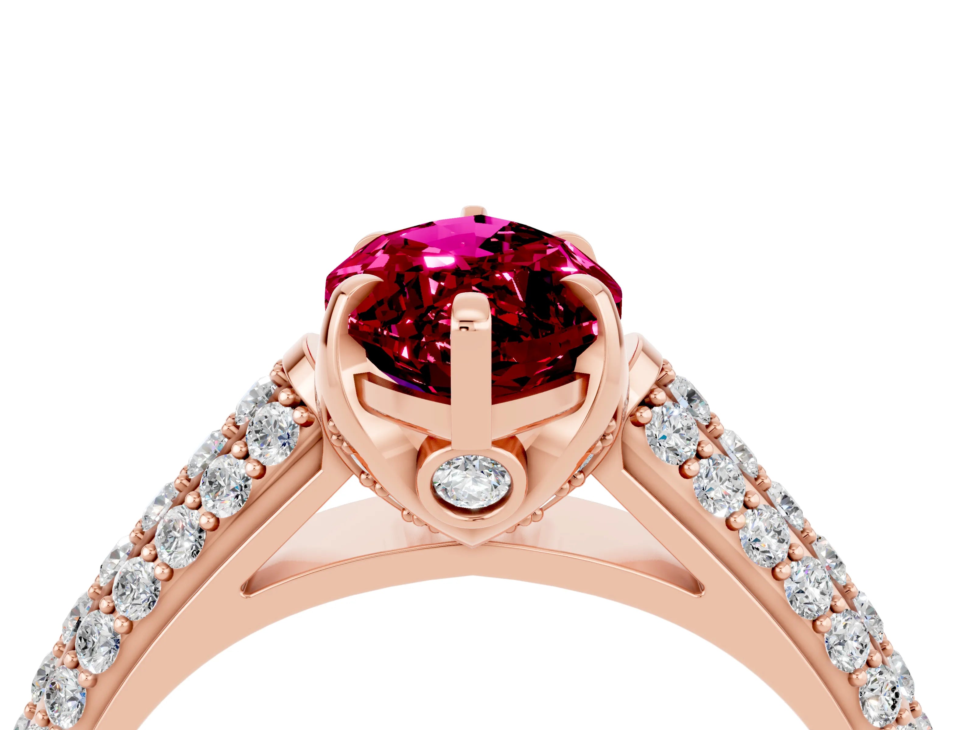 Rose gold Marquise Cut Garnet Solitaire Ring with Three-Row Pavé Band and Four-Prong Setting_16