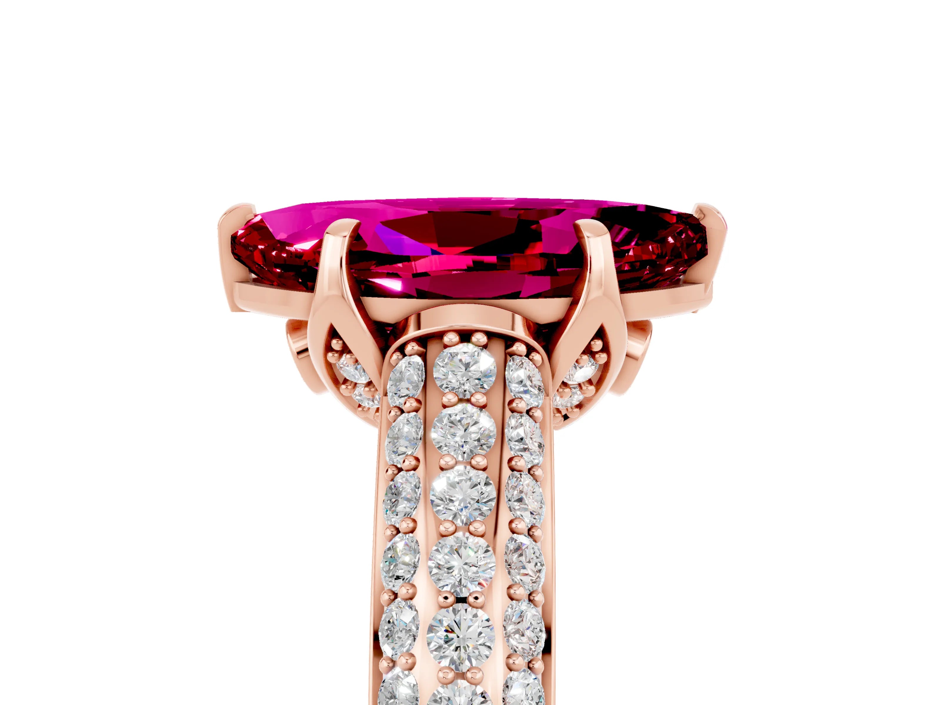 Rose gold Marquise Cut Garnet Solitaire Ring with Three-Row Pavé Band and Four-Prong Setting_17