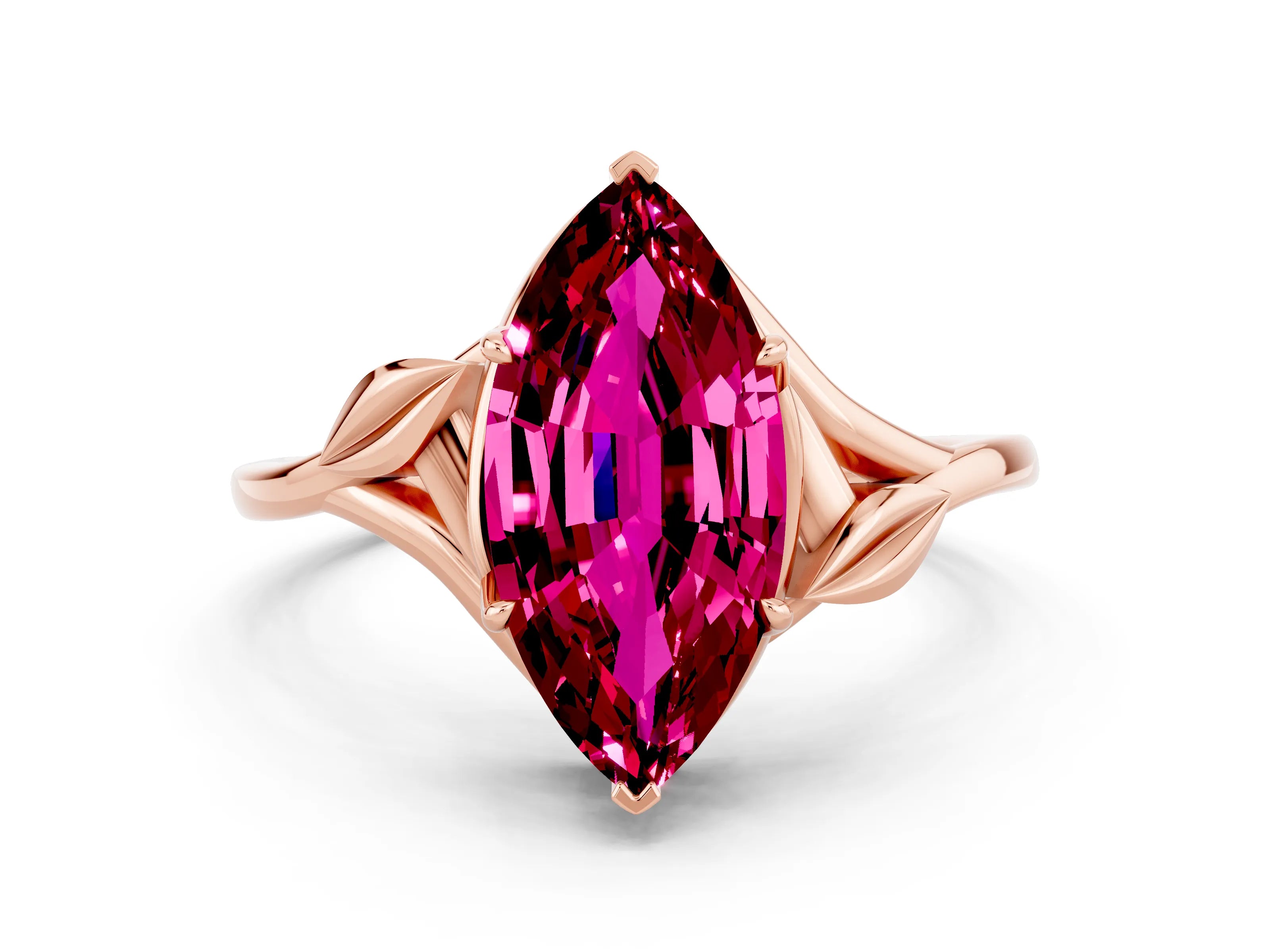 Rose gold Marquise Cut Garnet Solitaire Ring with Twist Band and Four-Prong Setting_24
