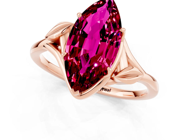 Rose gold Marquise Cut Garnet Solitaire Ring with Twist Band and Four-Prong Setting