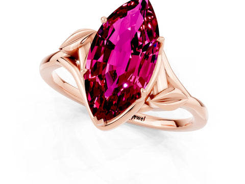 Rose gold Marquise Cut Garnet Solitaire Ring with Twist Band and Four-Prong Setting_25