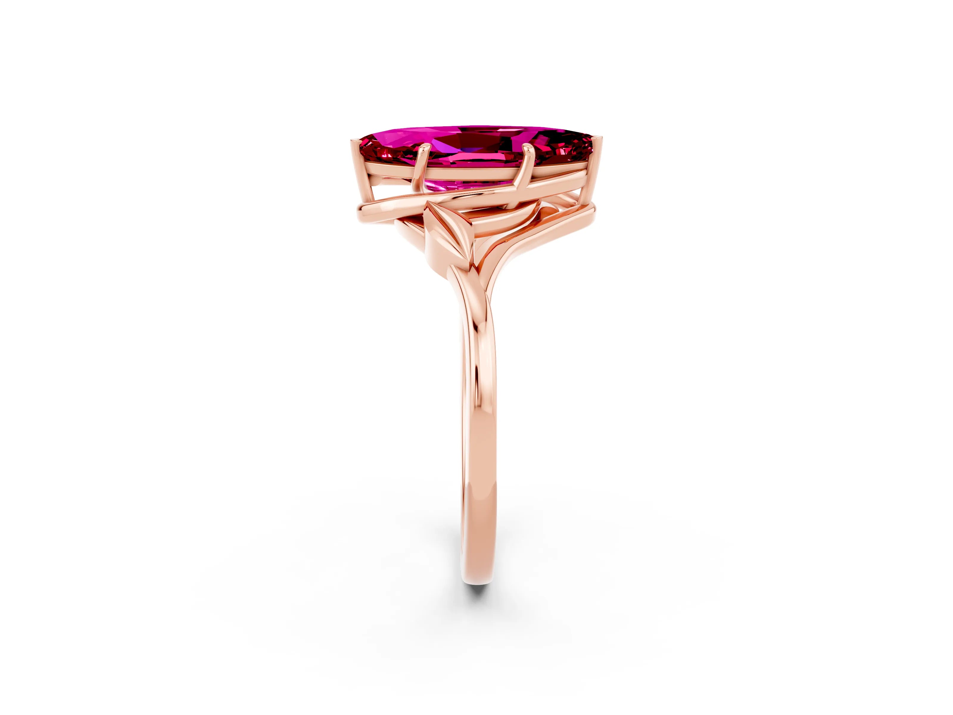 Rose gold Marquise Cut Garnet Solitaire Ring with Twist Band and Four-Prong Setting_26