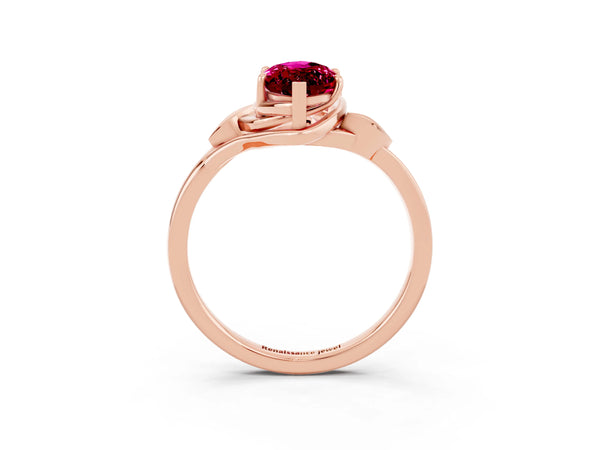 Rose gold Marquise Cut Garnet Solitaire Ring with Twist Band and Four-Prong Setting