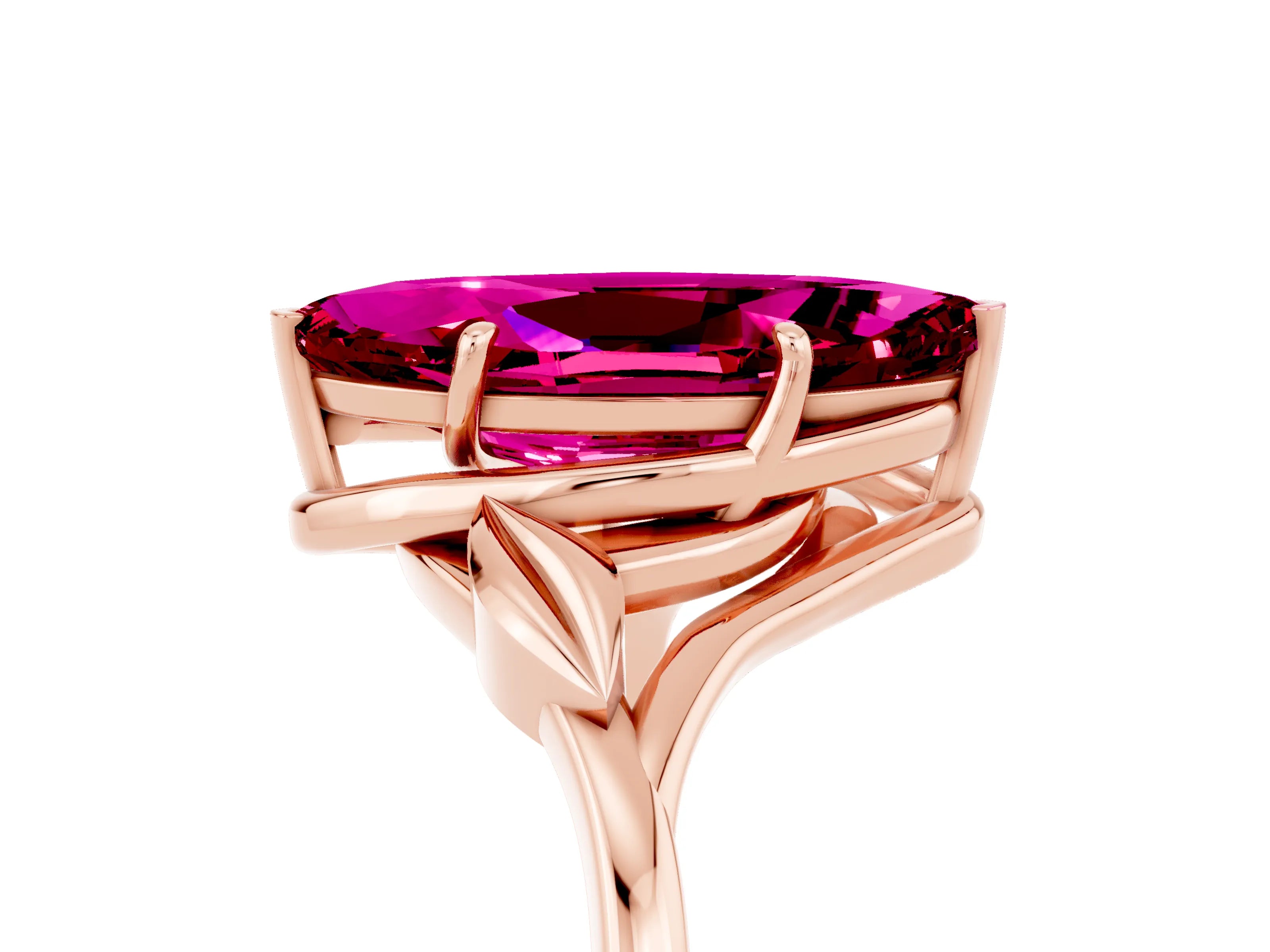 Rose gold Marquise Cut Garnet Solitaire Ring with Twist Band and Four-Prong Setting_29