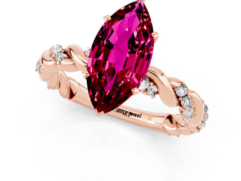 Rose gold Marquise Cut Garnet Solitaire Ring with Twisted Band and Pavé Accents_1