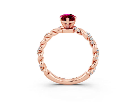 Rose gold Marquise Cut Garnet Solitaire Ring with Twisted Band and Pavé Accents_3