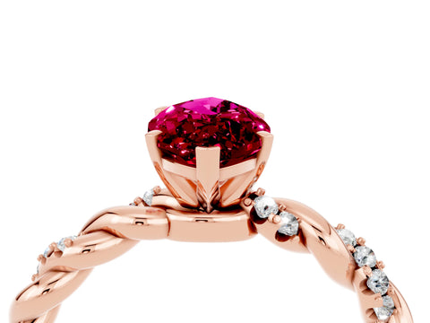 Rose gold Marquise Cut Garnet Solitaire Ring with Twisted Band and Pavé Accents_4